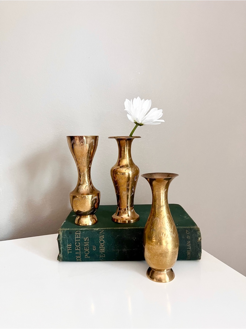 Vintage Brass Vase Boho Decor Small Floral Bud Vase Cottagecore Shelf Styling